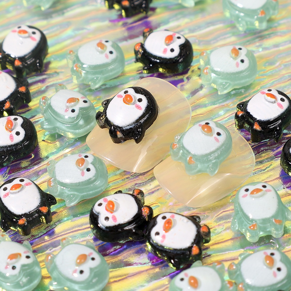 [Unggulan] 10 /50 Pcs /Bag Mini Biru Hitam Penguin Stereo Hiasan Kuku Kartun Dekorasi Kuku Resin Hewan Nail Art DIY Manicure Aksesoris Nail Drill Perhiasan Bagian