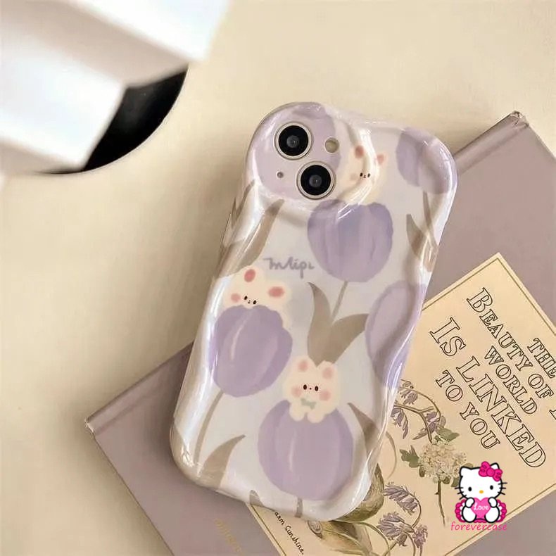 Casing 3D Wavy Curved Edge Untuk Realme C53 C25Y C33 C35 C21Y C55 C25 C25s C15 C11 2021 C12 C31 C3 C20 C30 C20A 5S 5i 5 6 7i C11 C21 C17 Cute Stripe Bear Flowers Tulip Rabbit Case