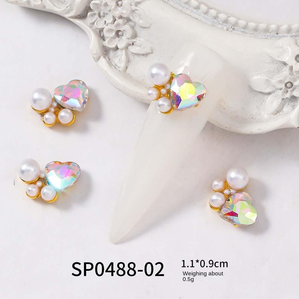 AUGUSTINA Augustina Hiasan Kuku Jantung Fashion Ins Gaya Aurora Mutiara Hati Oval Manikur Aksesoris Nail Ornament Nail Jewelry
