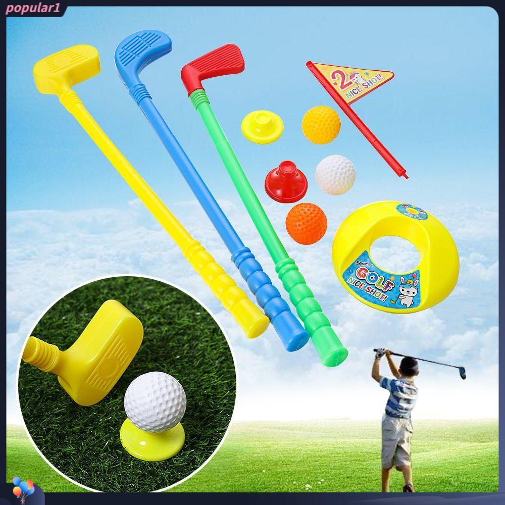 Populer 9Pcs /Set Golf Set Peralatan Olahraga Indoor Outdoor Plastik Tahan Lama Permainan Bola