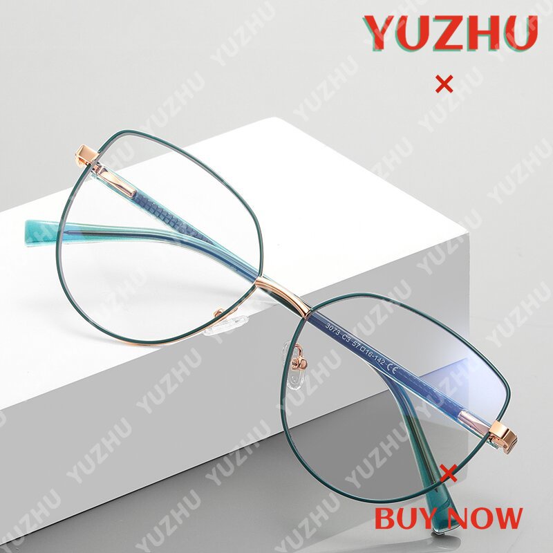 (YUZHU) Western Fashion Optik Kacamata Bingkai Logam CP Mortise Dot Cat Anti Cahaya Biru Eyeglasses