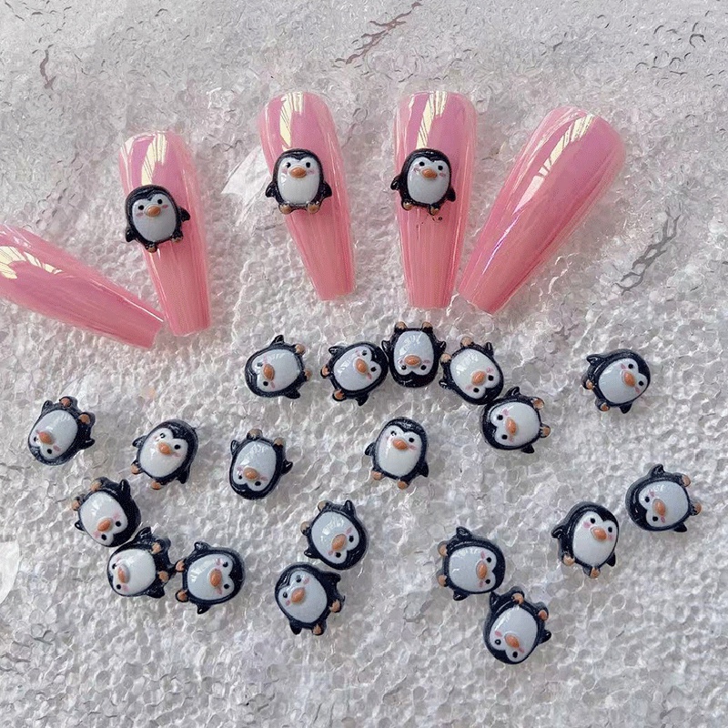 [Unggulan] 50 Pcs Kartun Lucu Penguin Resin Kuku Seni Dekorasi Kawaii 3D Kuku Hias Berlian Imitasi Manicure UV Gel Polish Decor DIY Aksesoris Alat Makeup Kuku