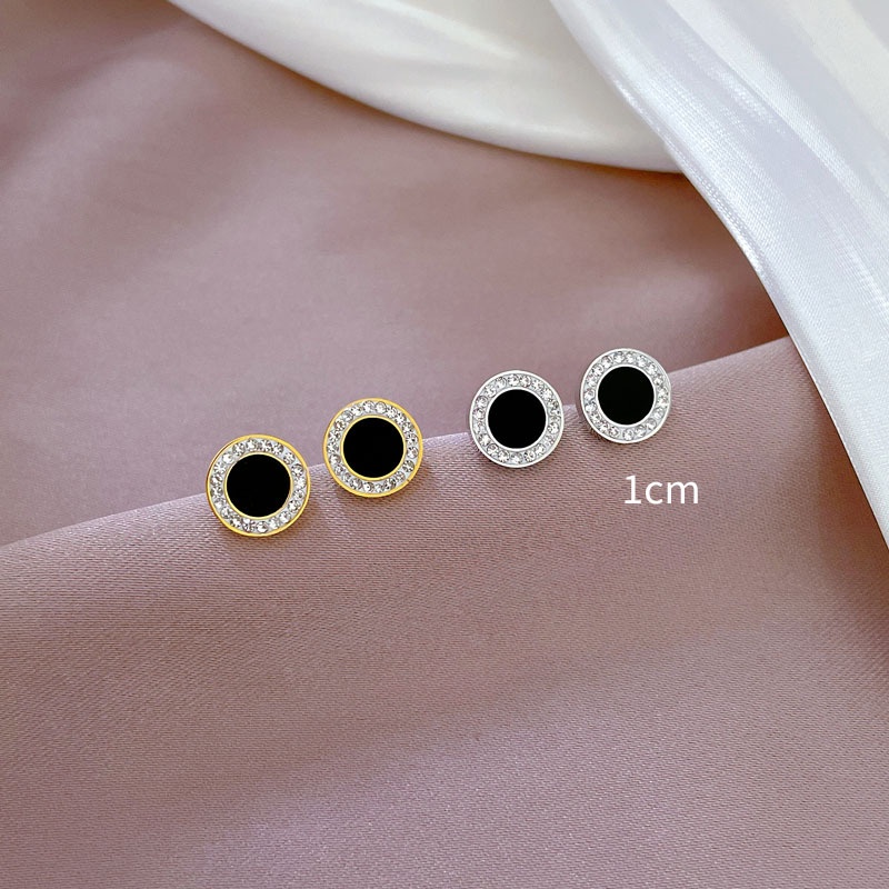 Anting stud bulat zircon hitam titanium stainless steel 316L import harga grosir bisa cod