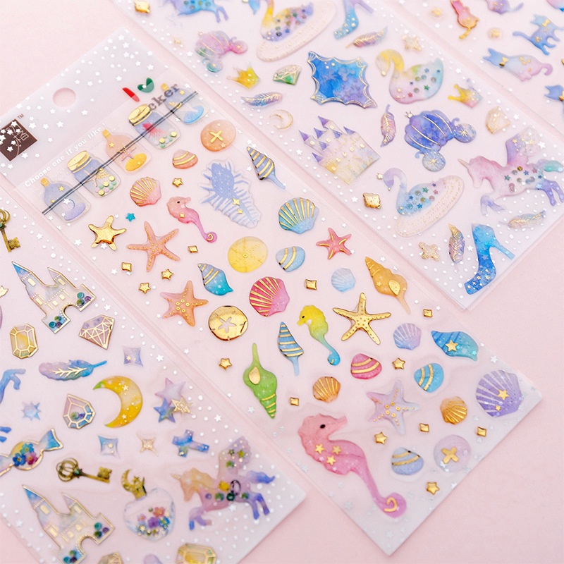 Kartun Unicorn Constellation Dekorasi Stiker Buku Pegangan Siswa Album Foto Diary Book PVC Sticker