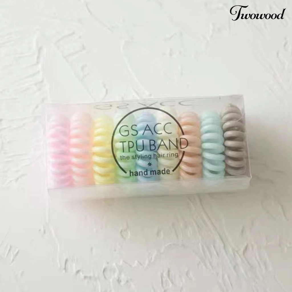 Twowood 9Pcs Warna Permen Anti Jatuh Ikat Rambut Ketat Karet Telepon Spiral Rambut Elastis Scrunchy Aksesoris Rambut