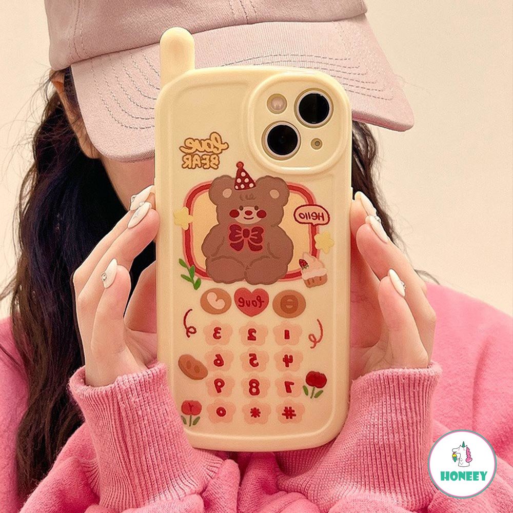 Retro Kreatif Telepon Beruang Lucu Bunny Case Untuk iPhone 14 Pro 12 11 13 14 Pro Max XS XR 3D Telepon Anime Graffiti Pink Cover