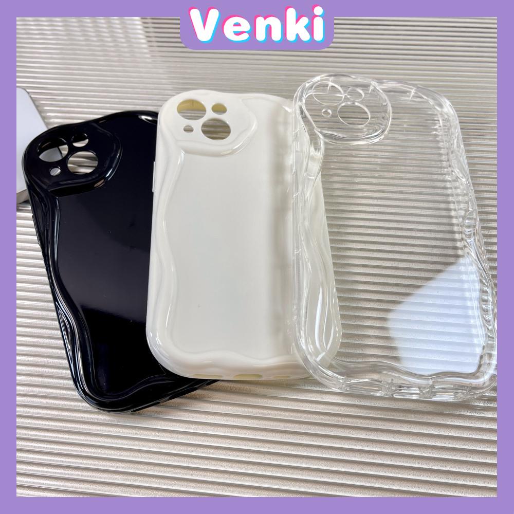 VENKI - Untuk iPhone 11 Casing Ponsel Mengkilap Tepi Melengkung Gelombang Airbag Penutup Tahan Guncangan Perlindungan Kamera Casing Bening Hitam Putih Kompatibel dengan iPhone 13 Pro max 12 Pro Max xr 7 8 Plus