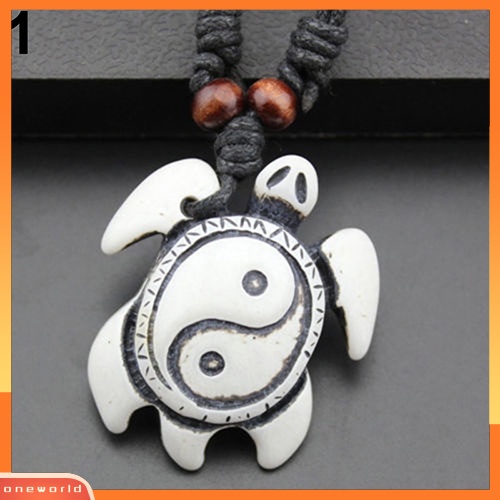 [WOD] Retro Wanita Pria Faux Bone Wax Cord Yin Yang Tai Chi Turtle Pendant Kalung Hadiah