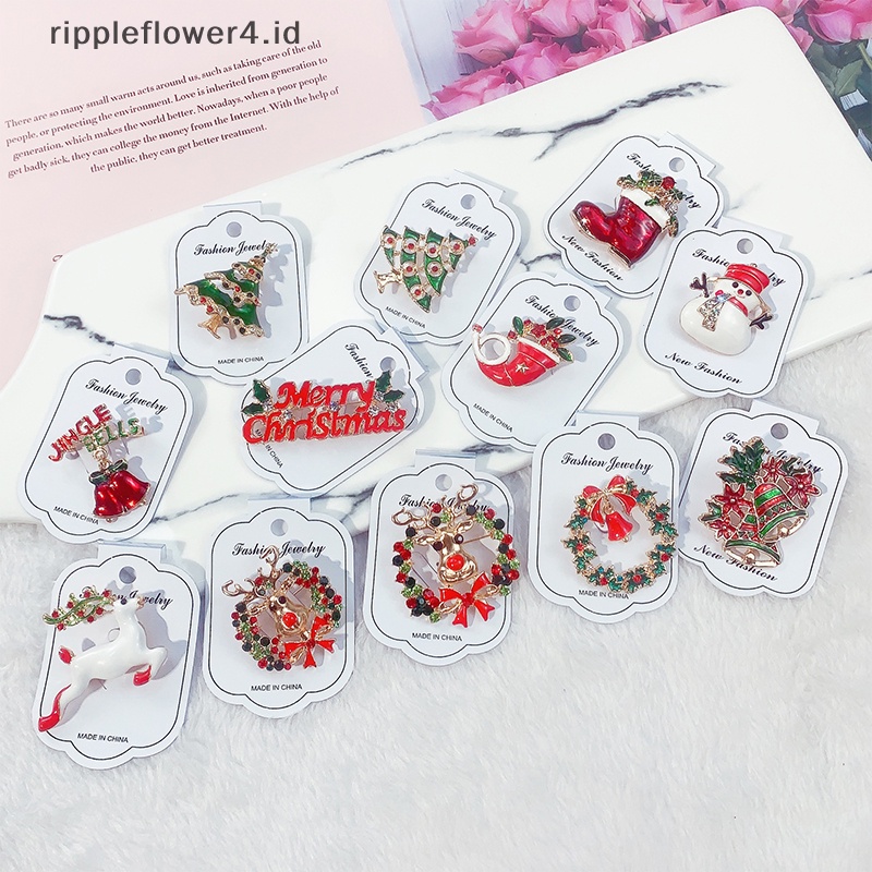 {rippleflower4.id} Shiny Christmas Enamel Bros Elk Snowman Santa Claus Pohon Pin Logam Xmas Tahun Baru Pesta Perjamuan Harian Pin Dekorasi Hadiah~