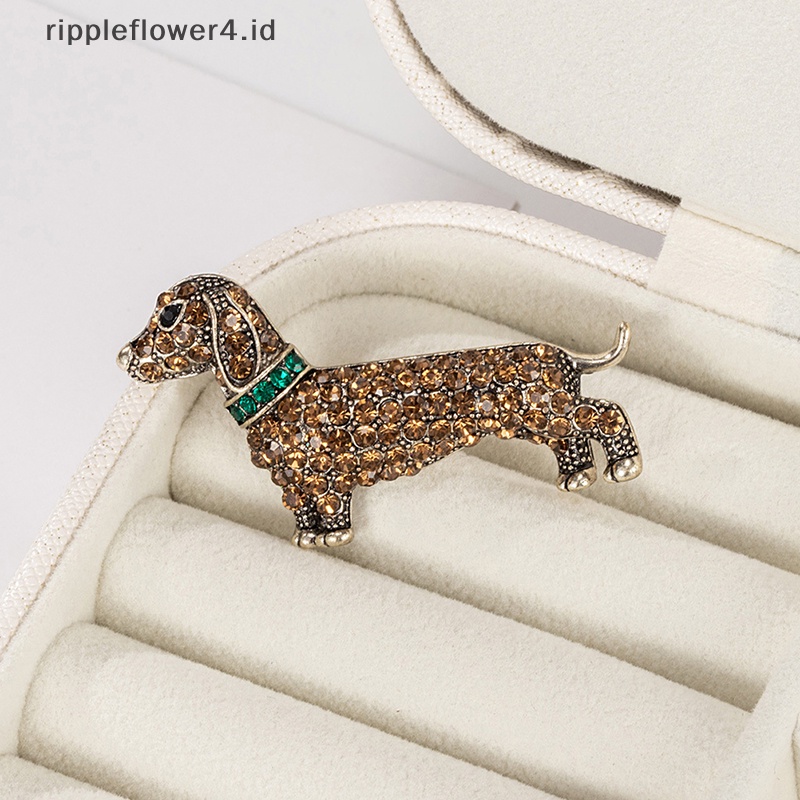 {rippleflower4.id} Bros Anjing Berlian Imitasi Vintage Untuk Wanita Fashion Hewan Bros Pin Pria Perhiasan Jas Aksesoris~