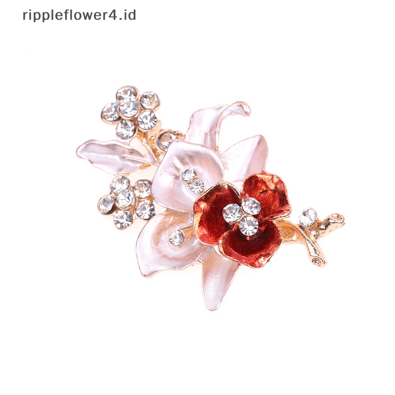 {rippleflower4.id} Kristal Bunga Bros Kerah Pin Berlian Imitasi Perhiasan Wanita Pernikahan Pin Bros Besar Untuk Wanita Broche Aksesoris Baju~