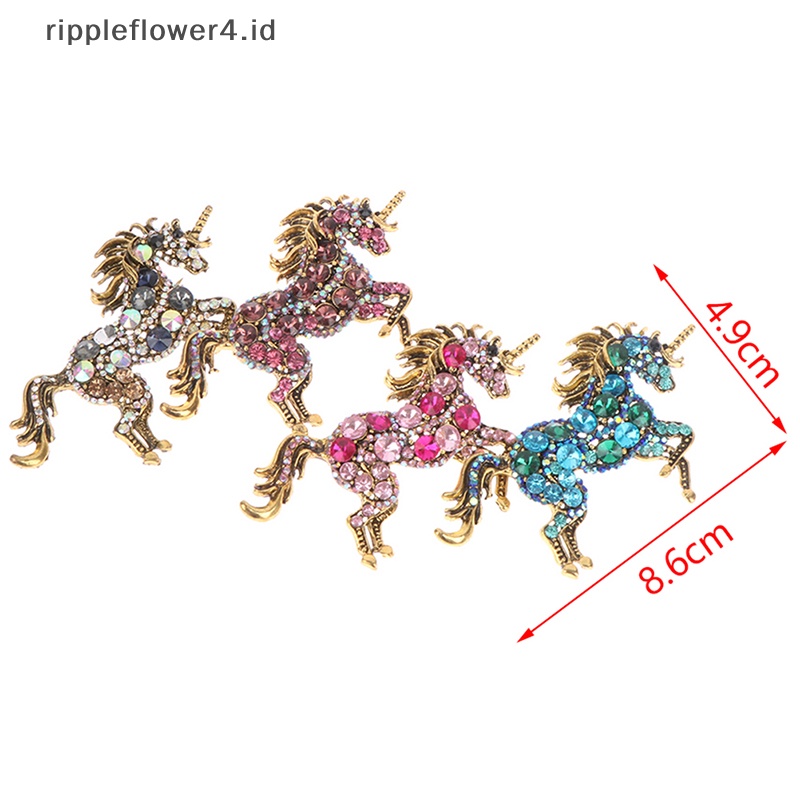 {rippleflower4.id} Berlian Imitasi Unicorn Bros Wanita Paduan Kuda Hewan Pernikahan Perjamuan Bros Hadiah Kristal Galloping Horse Bros Dilapisi Vintage Korsase~