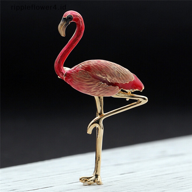 {rippleflower4.id} Flamingo Bros Pin Enamel Kerah Bros Wanita Lencana Perhiasan Bros Aksesoris~
