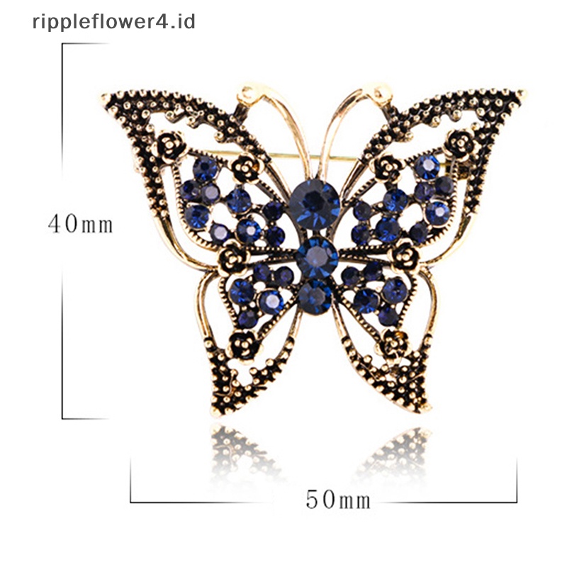 {rippleflower4.id} Fashion Retro Berongga Kristal Berlian Imitasi Kupu-Kupu Bros Pin Perhiasan Hadiah~