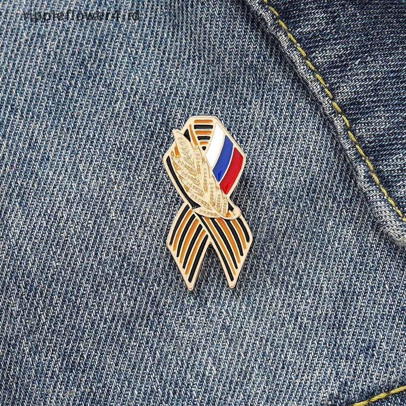 {rippleflower4.id} Pita Tanda Lencana Bendera Rusia Saint George Ribbon Lapel Pin Meriah Bros~