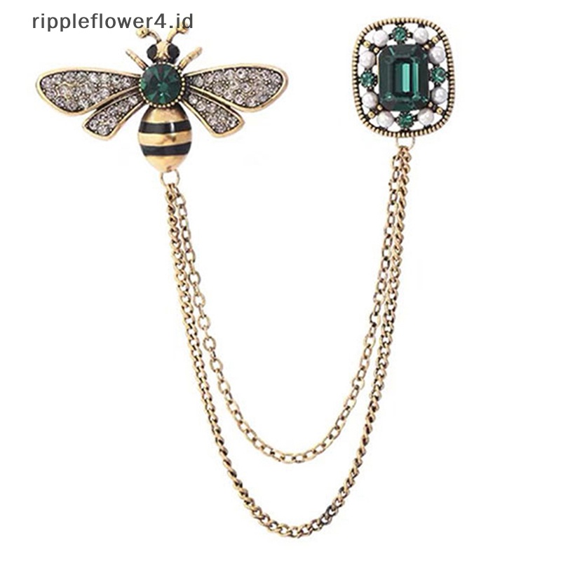 {rippleflower4.id} Rerto Bee Bros Kristal Untuk Wanita Enamel Berlian Imitasi Hewan Rumbai Lapel Pin Jas Pria Kerah Pin Lencana Aksesoris~