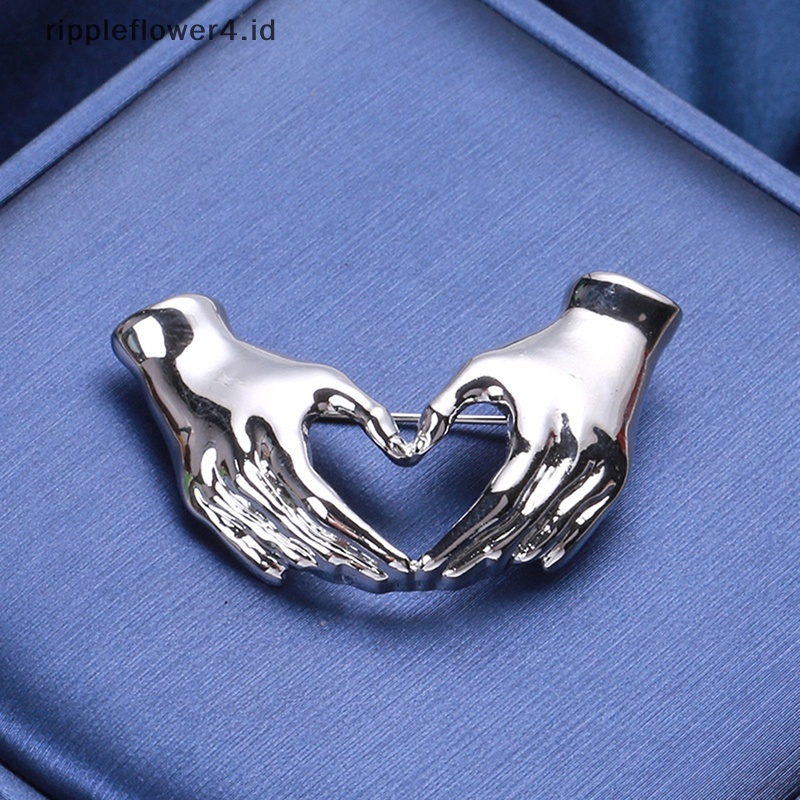 {rippleflower4.id} Bros Tangan Pose Hati Untuk Wanita Unisex Emas Perak Cinta Kantor Kausal Brooch Pin Hadiah~