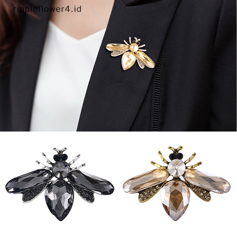 {rippleflower4.id} Fashion Kristal Lucu Ngengat Bros Berlian Imitasi Paduan Kecil Serangga Lebah Bros Untuk Wanita Pin Syal Klip Perhiasan Bros Pesta Pin Hadiah Ulang Tahun~