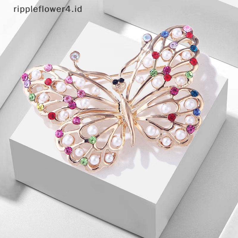 {rippleflower4.id} Fashion Warna Campur Kristal Kupu-Kupu Bros Perempuan Aksesori Pakaian Pin Pesta~