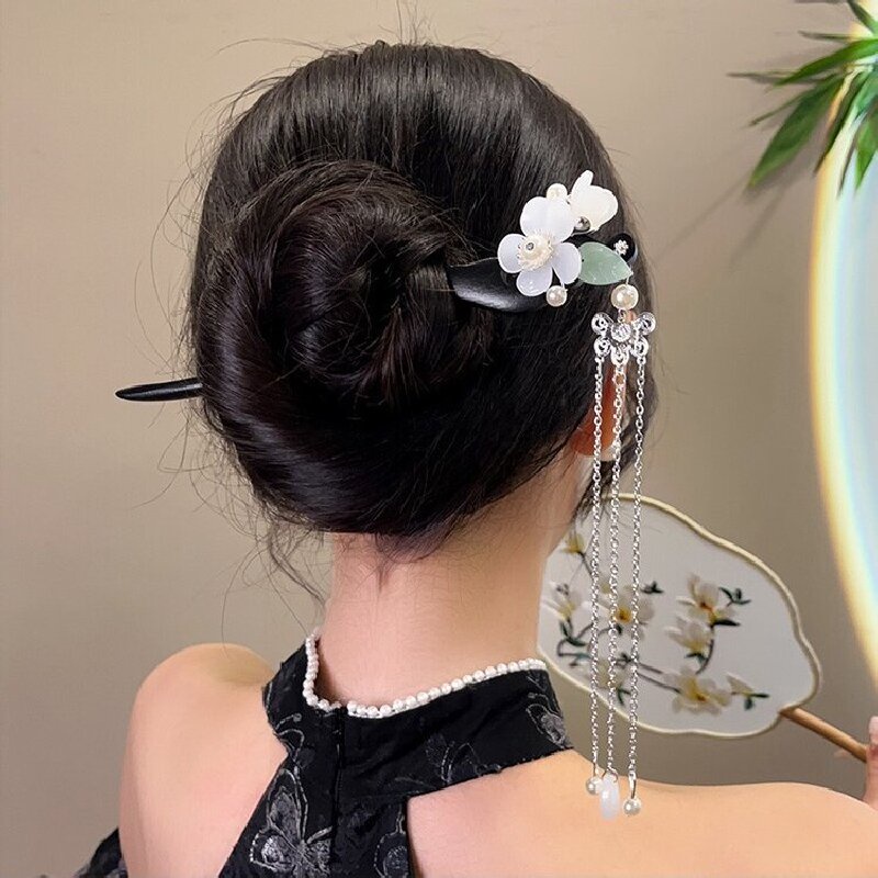 Jepit Rambut Kayu Sederhana Antik Hanfu Jepit Rambut Kayu Perempuan Musim Panas Jepit Rambut Retro Rumbai Langkah Goyang Jepit Rambut