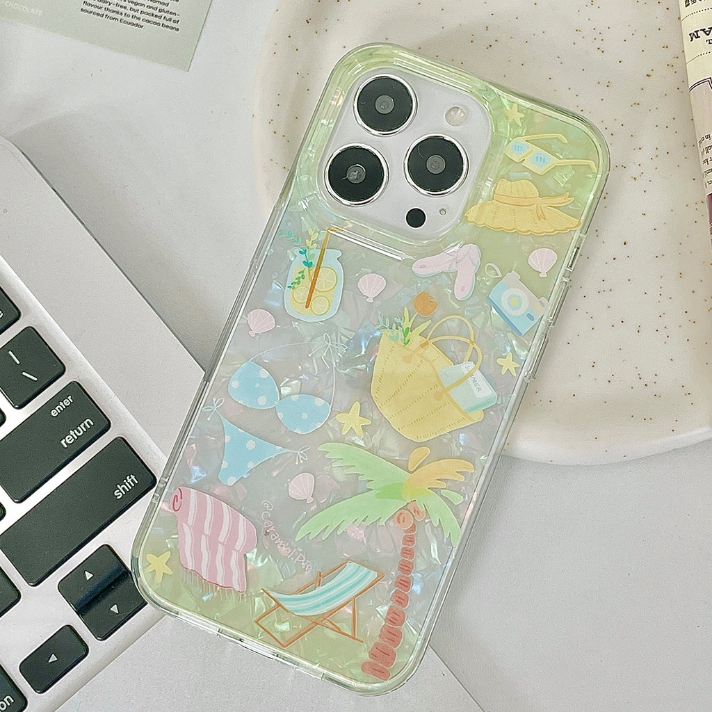 Ins Gaya Musim Panas Cocok Untuk iPhone 14 Pro Max Casing Ponsel iPhone Double-layer Pola Dicetak Kompatibel Dengan Iphone13 13pro 13prm iPhone 11 11pro 14plus 12Pro Max Shockproof TPU Phone Case