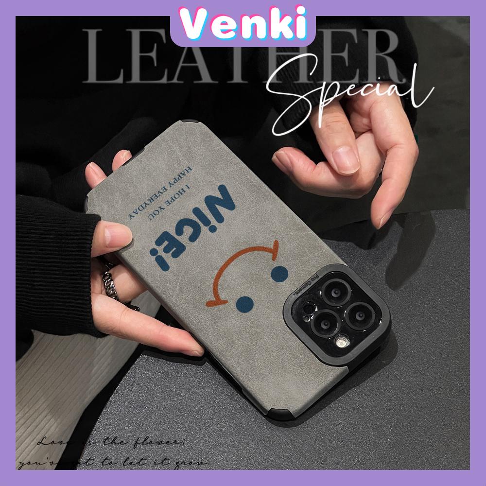 VENKI - Untuk iPhone 11 Case Kulit Kulit Murid Mata Suede Ponsel Case Lembut Shockproof Airbag Case Pelindung Kamera Senyum Lucu Bagus Kompatibel dengan iPhone 14 13 Pro max 12 xr xs 7