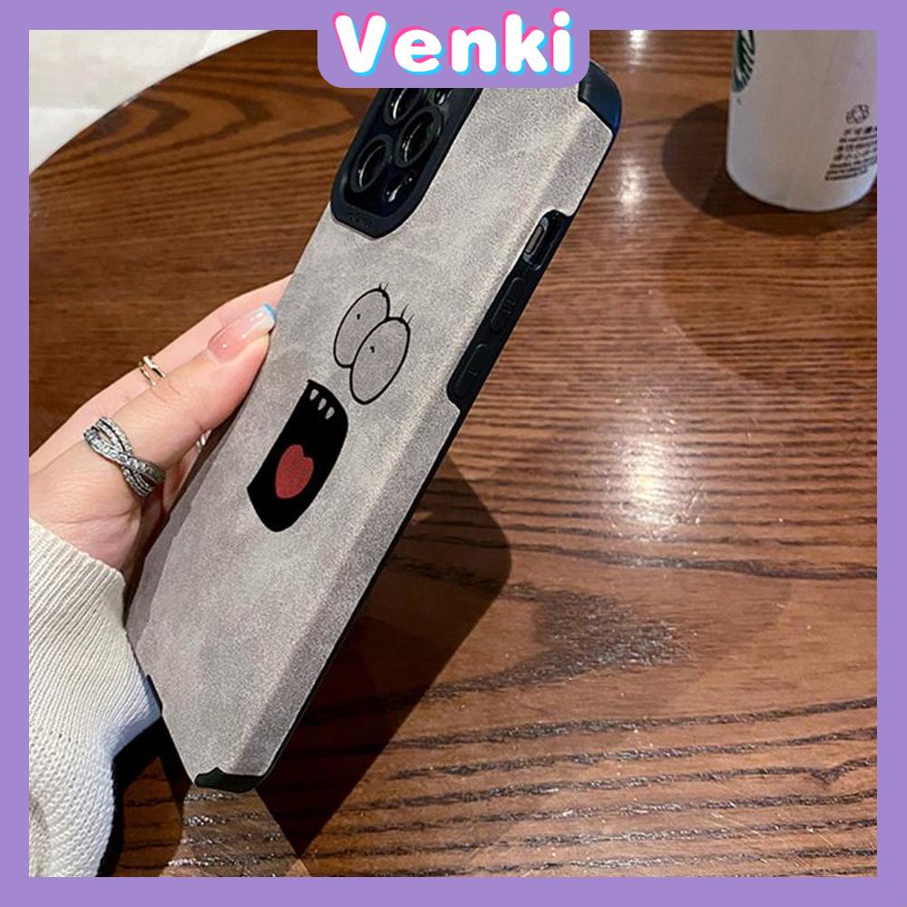 VENKI - Untuk iPhone 11 Casing Ponsel Kulit Dilaminasi Murid Mata Suede Ponsel Case Lembut Shockproof Airbag Case Pelindung Kamera Emoji Lucu Kompatibel dengan iPhone 14 13 Pro max 12 XR