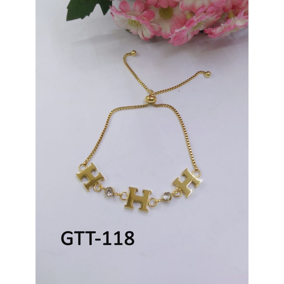 GELANG TANGAN KAKI TITANIUM EMAS GOLD MOTIF HURUF H DIAM TERMURAH / DUNIA GELANG