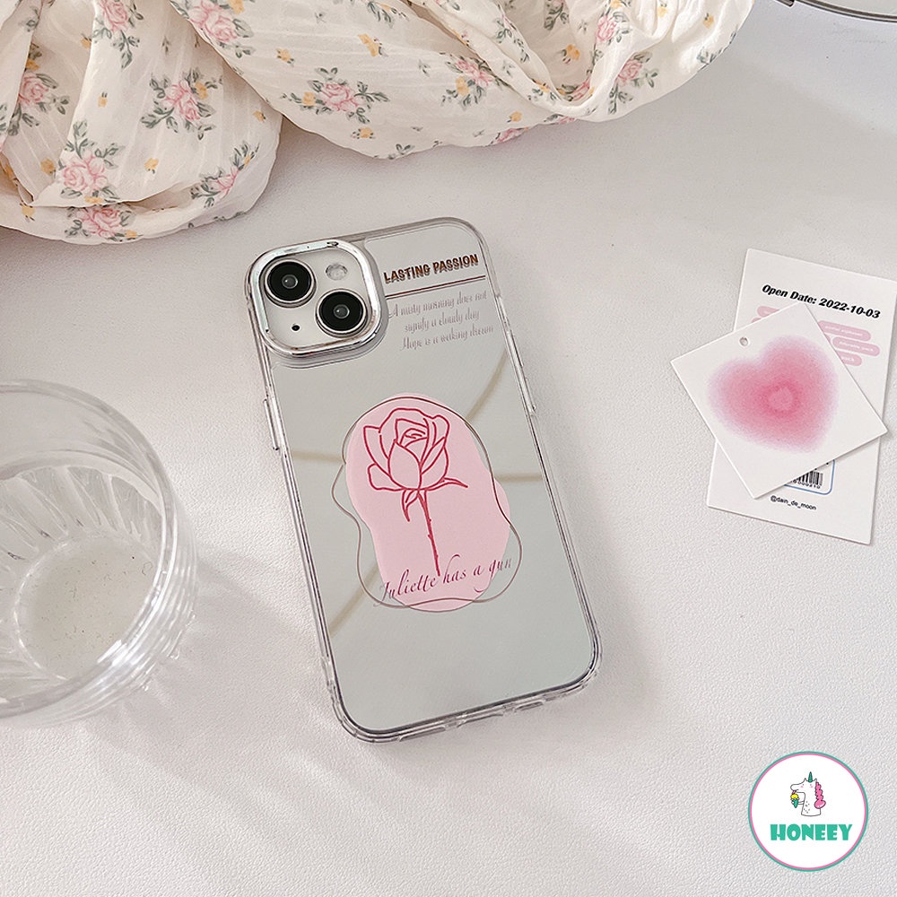 Sweet Pink Rose Makeup Mirror Phone Case Kompatibel Untuk iPhone 14 Pro 13 12 Pro Max11 Kreatif Shockproof Back Cover