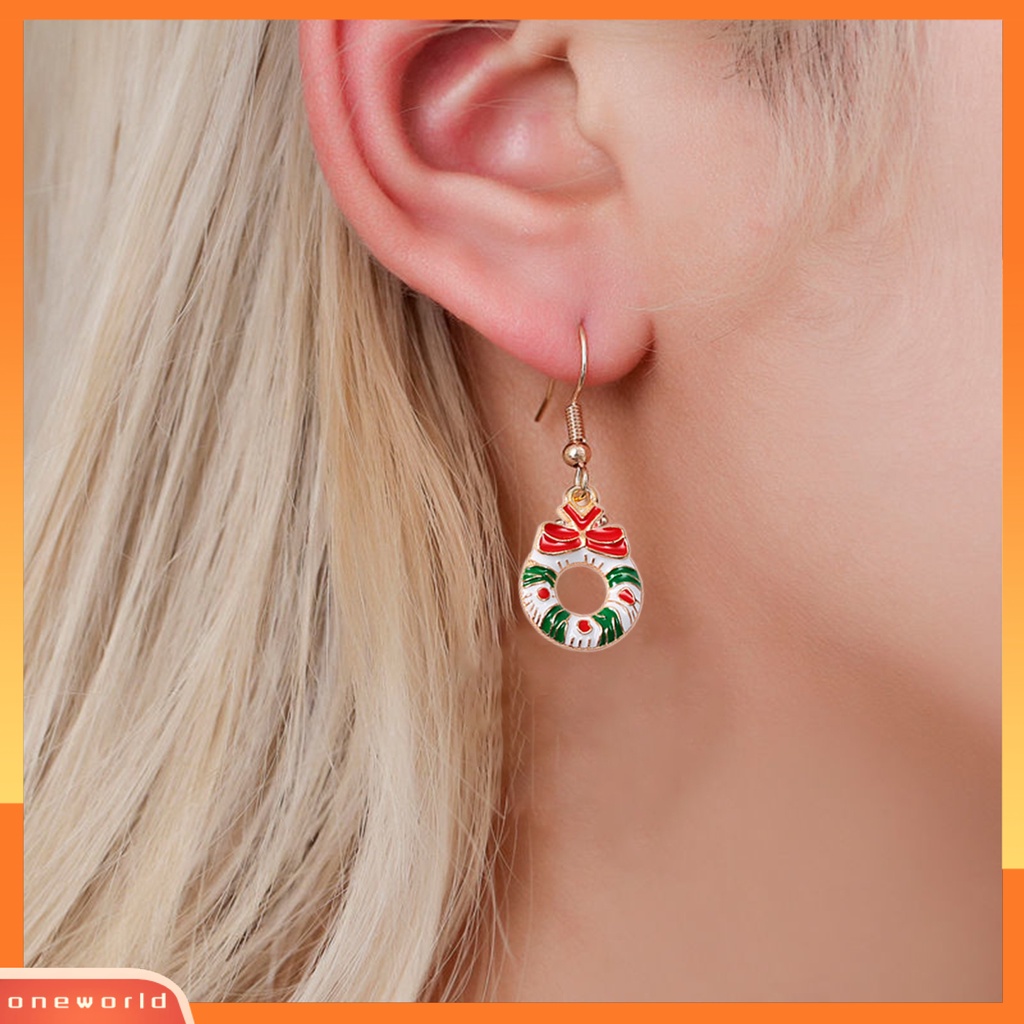 [WOD] 1pasang Anting Menjuntai Pohon Natal Snowman Dripping Oil Santa Claus Earrings Perhiasan Aksesori