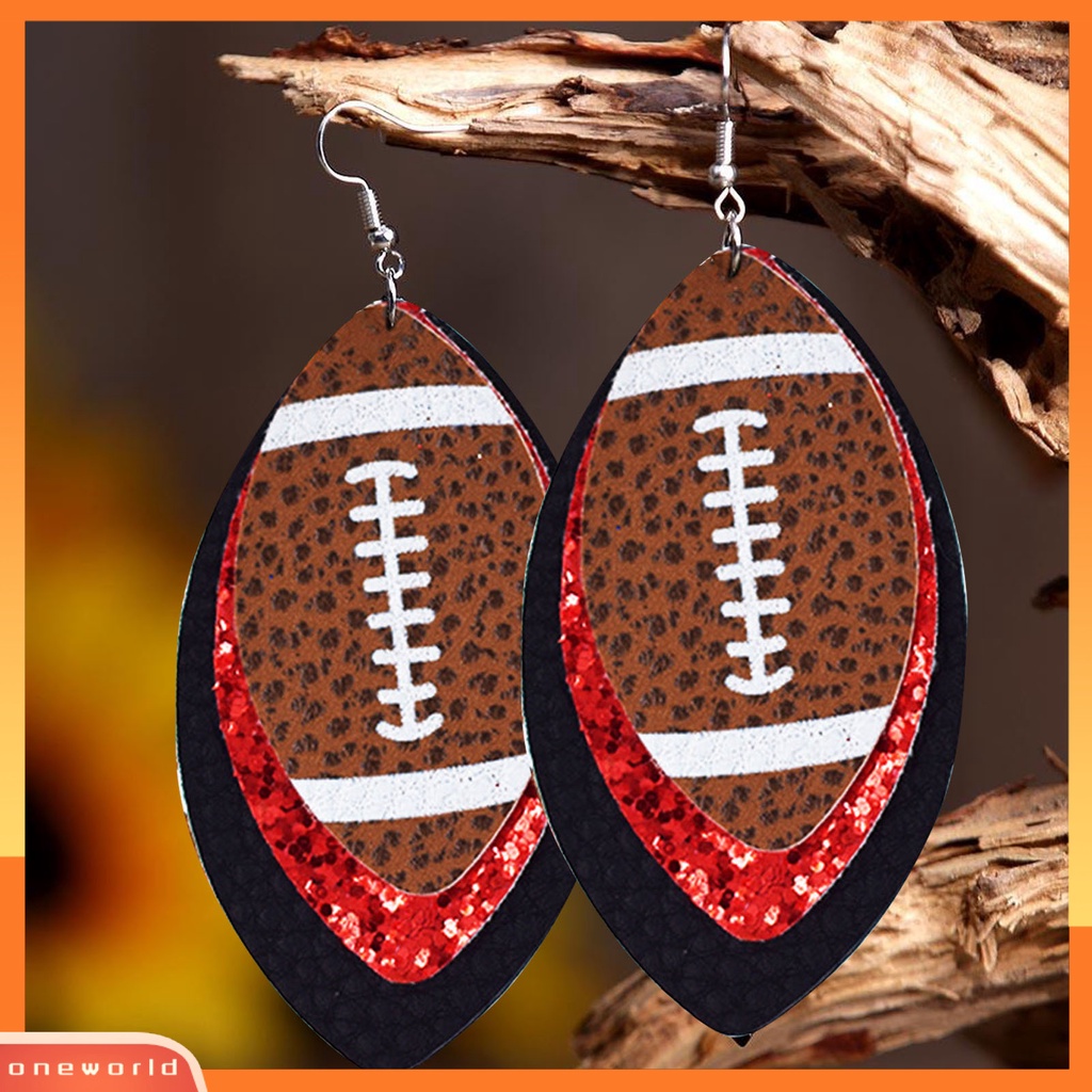 [WOD] 1pasang Anting Menjuntai Ringan Multi-layer Kulit Imitasi Vintage Unik Football Hook Earring Untuk Wanita