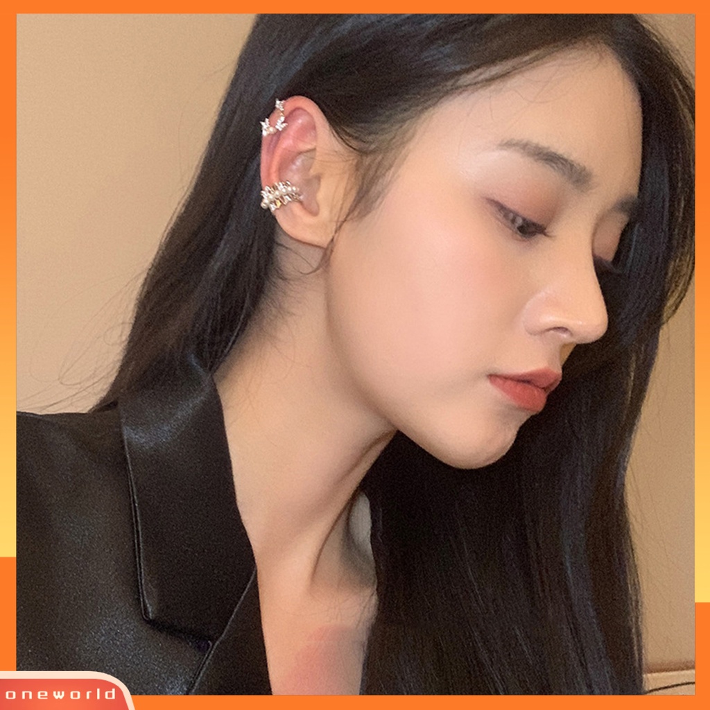 [WOD] 1pc Wanita Anting Kupu-Kupu Cubic Zirconia Bersinar Mutiara Imitasi Klip Earring Untuk Pakaian Sehari-Hari Pesta Pernikahan Perjamuan
