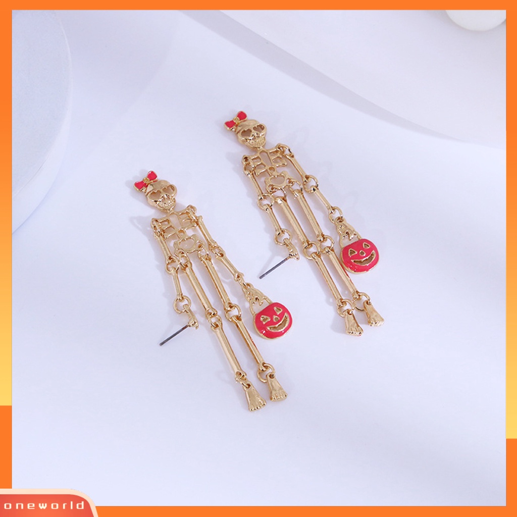 [WOD] 1pasang Anting Halloween Gaya Punk Desain Kartun Hypoallergenic Electroplating Colorfast Hiasan Telinga Aksesoris Skeleton Menjuntai Anting Halloween Untuk Pacaran