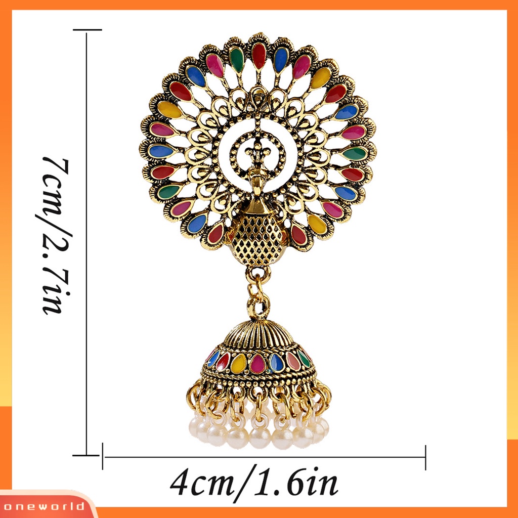 [WOD] 2pcs Anting Menjuntai Gaya India Bell Rumbai Mutiara Imitasi Warna-Warni Geometris Hias Hadiah Wanita Merak Liontin Anting Fashion Perhiasan Untuk Pakaian Sehari-Hari