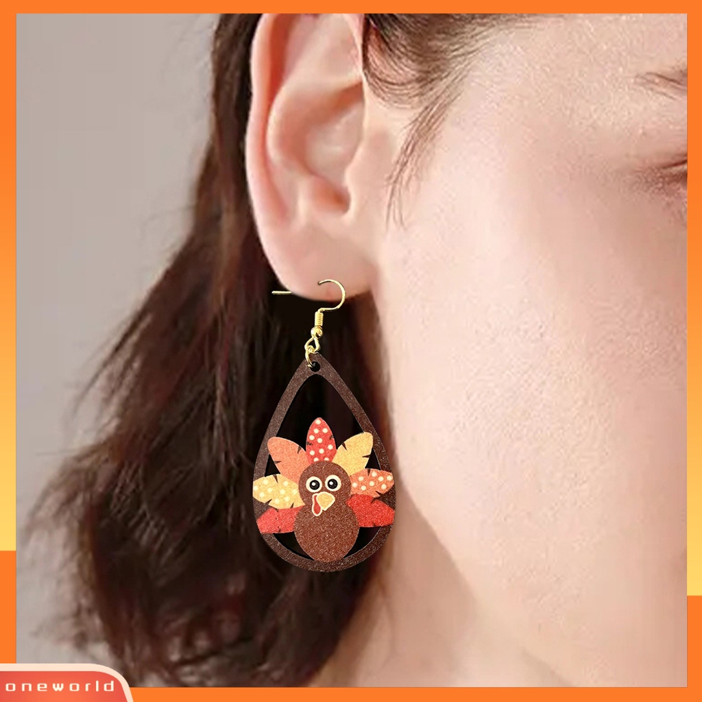 [WOD] 1pasang Anting Kait Bahan Kayu Warna-Warni Turki Desain Berongga Keluar Geometris Hias Musim Gugur Hadiah Wanita Teardrop Liontin Menjuntai Anting Perhiasan Untuk Syukuran