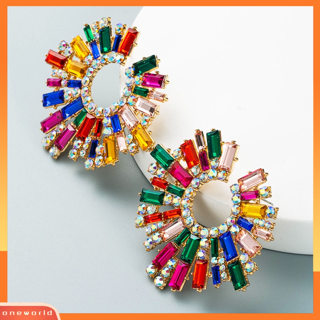 [WOD] 1pasang Anting Tusuk Bentuk Bunga Matahari Multicolor Rhinestones Perhiasan Anting Bohemian Vintage Untuk Pantai