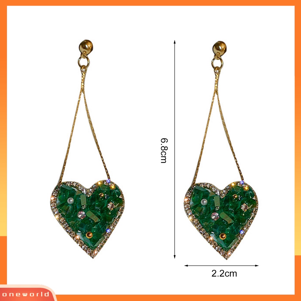 [WOD] 1pasang Anting Wanita Bentuk Hati Kristal Imitasi Tahan Lama Shiny Drop Earrings Untuk Hadiah