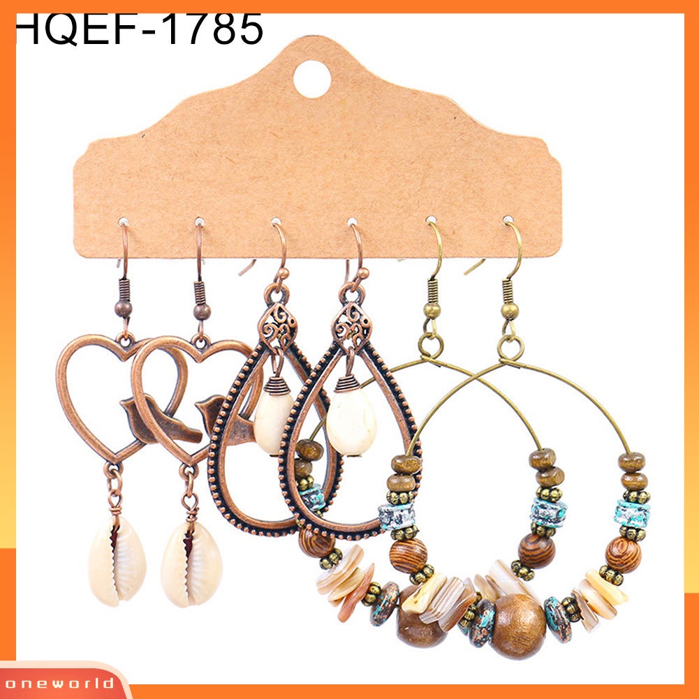 [WOD] 3pasang Bulat Teardrop Rumbai Menjuntai Wanita Ear Stud Hook Earrings Perhiasan Pesta