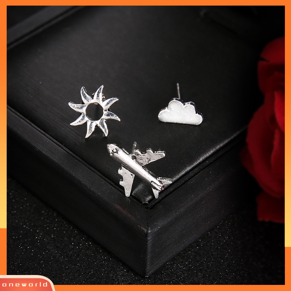 [WOD] 3 Pcs/Set Fashion Pesawat Awan Matahari Telinga Studs Anting Wanita Pesta Perhiasan Hadiah