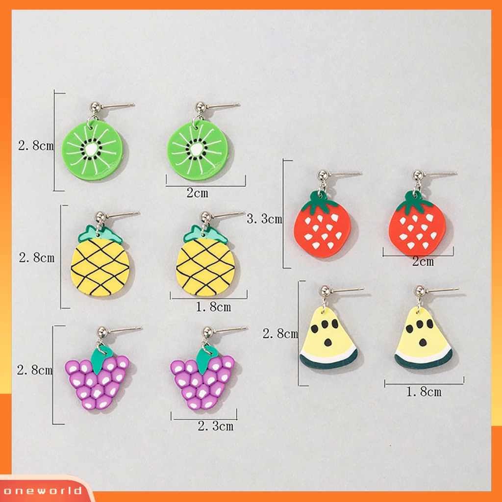 [WOD] 5pasang Anting Menjuntai Bentuk Buah Lucu Polymer Clay Tahan Lama Lady Drop Earrings Untuk Pacaran