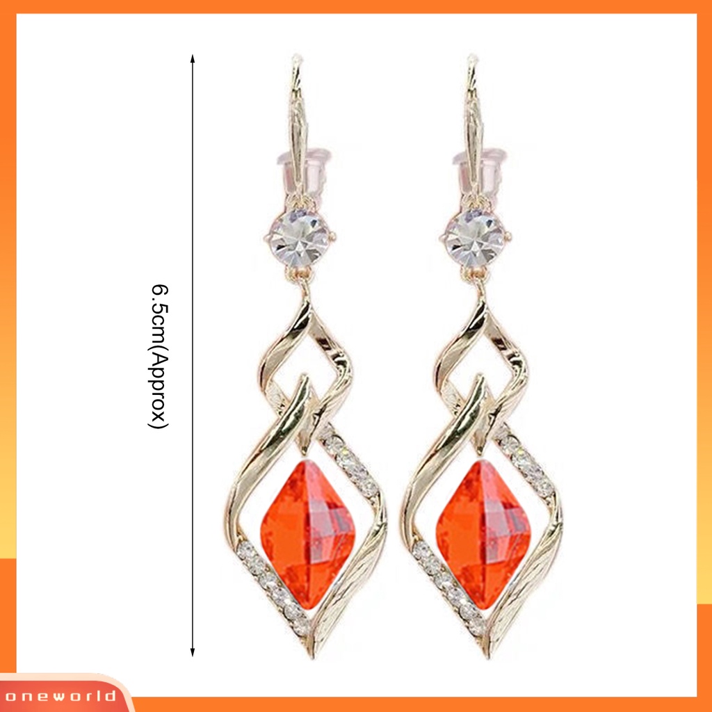 [WOD] 1pasang Anting Gantung Geometris Kristal Imitasi Mengkilap Bentuk Belah Ketupat Drop Earrings Perhiasan Pernikahan