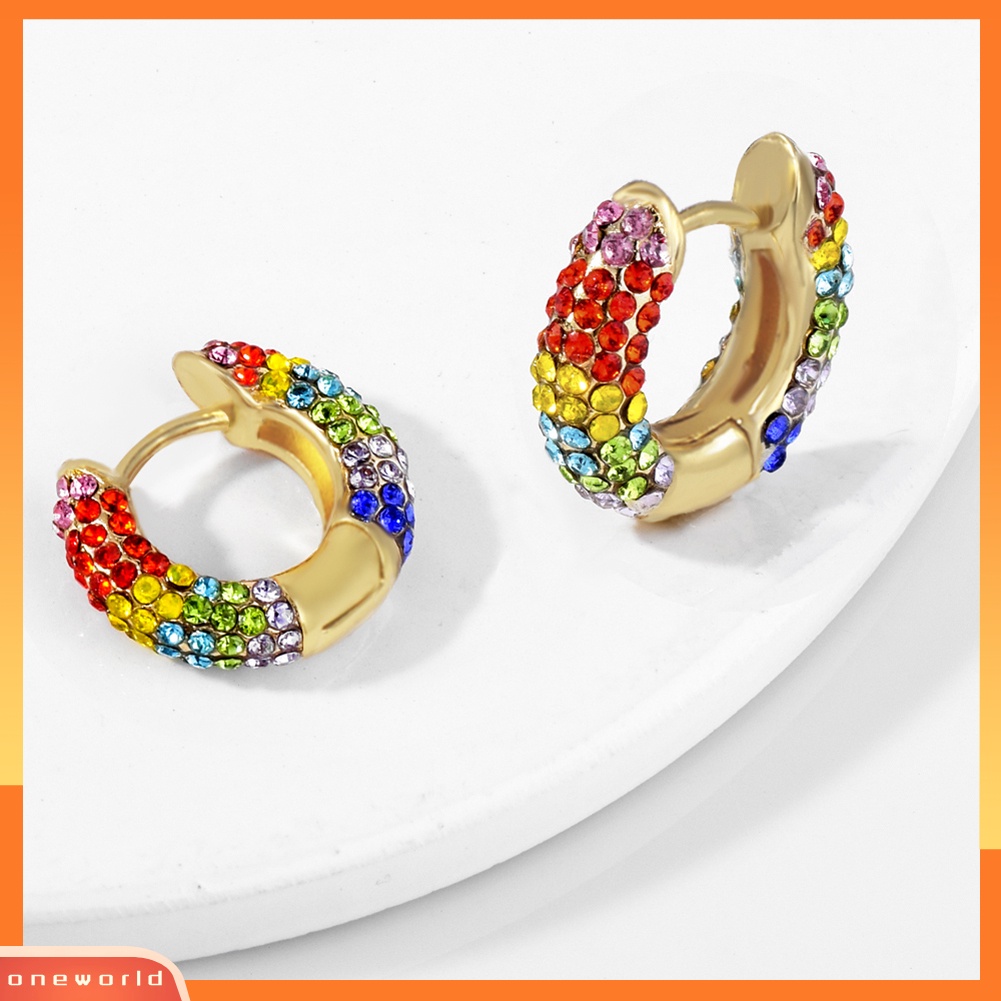 [WOD] 1pc Fashion Wanita Multicolor Berlian Imitasi Hias Huggie Earring Pesta Perhiasan Hadiah