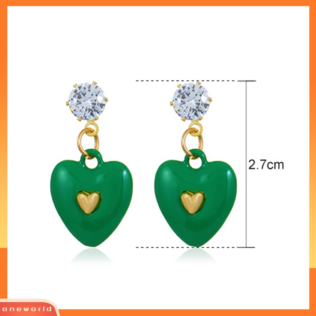 [WOD] 1pasang Anting Wanita Hati Cubic Zirconia Perhiasan Tetes Minyak Warna Cerah Menjuntai Anting Hadiah Ulang Tahun