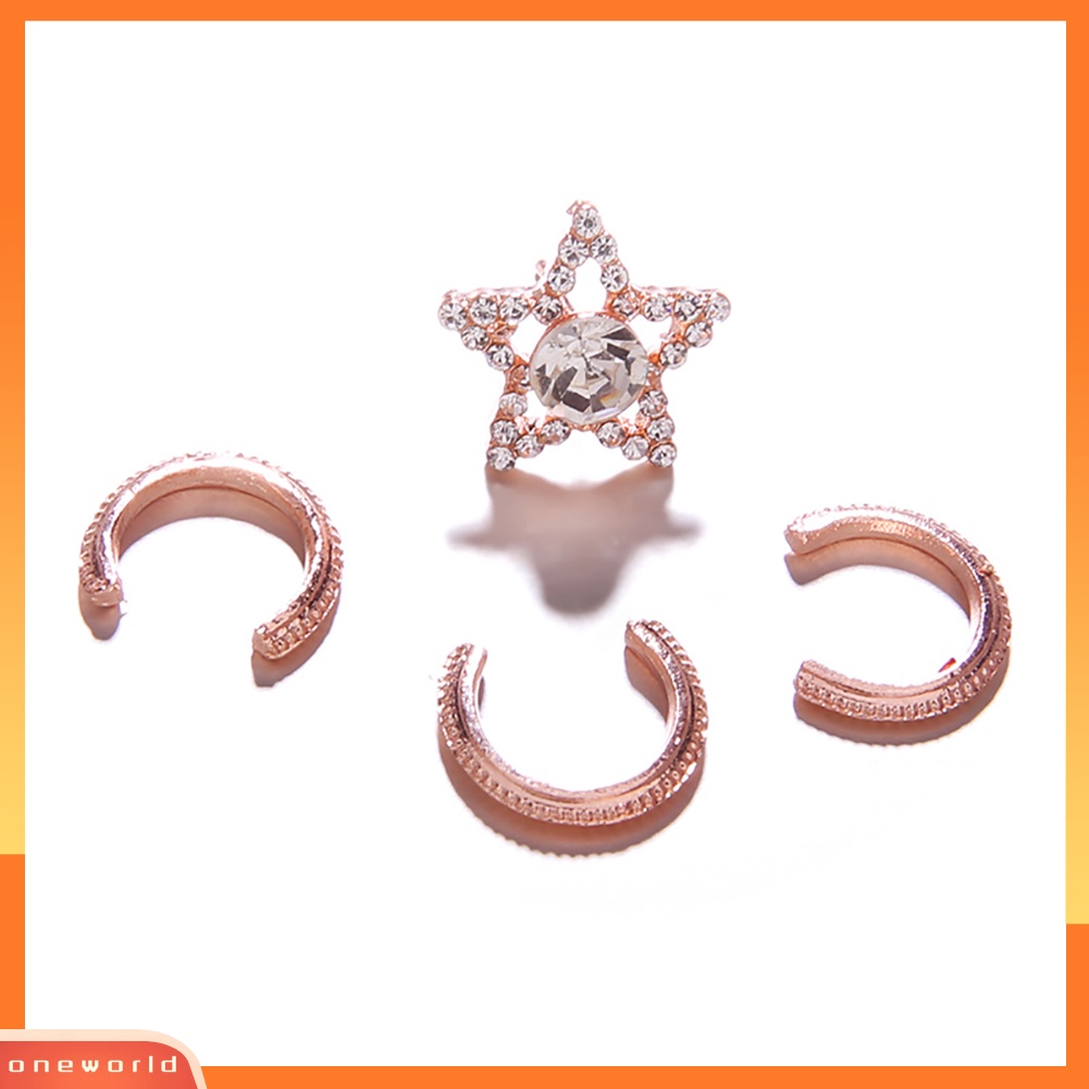[WOD] 4 Pcs Bintang Setengah Lingkaran Setengah Lingkaran Telinga Stud Cuff Klip Anting Wanita Pesta Perhiasan