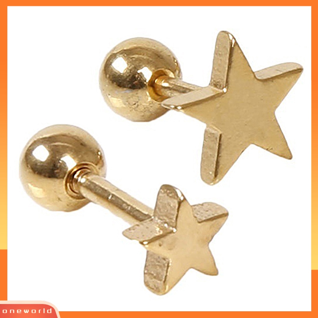 [WOD] 1pasang Charm Perhiasan Anting Stud Telinga Bahan Alloy Motif Pentagram Untuk Pesta