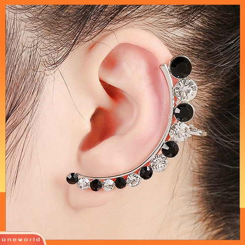 [WOD] Wanita Fashion Kreatif Berlian Imitasi Ear Stud Cuff Klip Anting Perhiasan Charm
