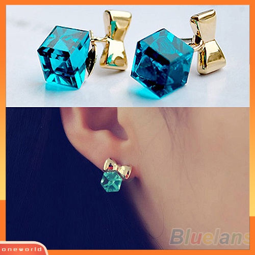 [WOD] Wanita Kilau Chic Ikatan Simpul Shiny Cube Berlian Imitasi Telinga Studs Lucu Menjuntai Anting-Anting