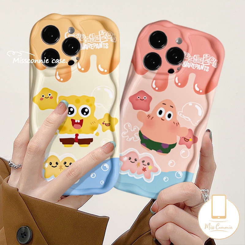 Untuk Samsung A13 A24 A14 A12 A04 A52 A52s A20 A30 A02s M01s A20s A23 A04s A50 A50s A11 A21s A51 A30s A10s A31 A03s A32 A03 Ice Cream SpongeBob Patrick 3D Wavy Curved Edge Soft Cover