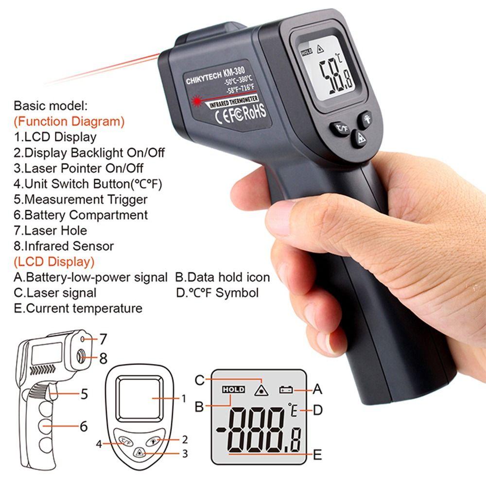 TOP Termometer Infrared Digital BBQ Makanan Untuk Masak Dapur Handheld Non Contact -58℉ ~ 716℉ (-50℃ ~ 380℃)