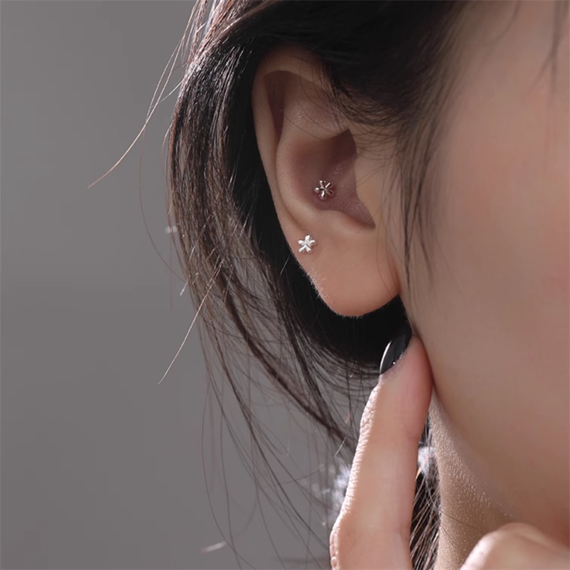 Kami Bunga Korea S925 Perak Bola Kecil Hati Bunga Stud Anting-Anting Untuk Wanita Pria Elegan Cinta Bunga Tindik Tulang Rawan Anting-Anting Hypoallergenic Pick Gratis Telinga Perhiasan Aksesoris
